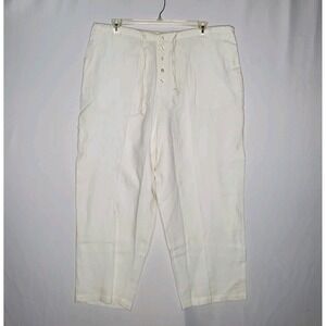 Bridgewater Studio Linen Pants Women 24W‎ White Button-Fly Coastal Beach